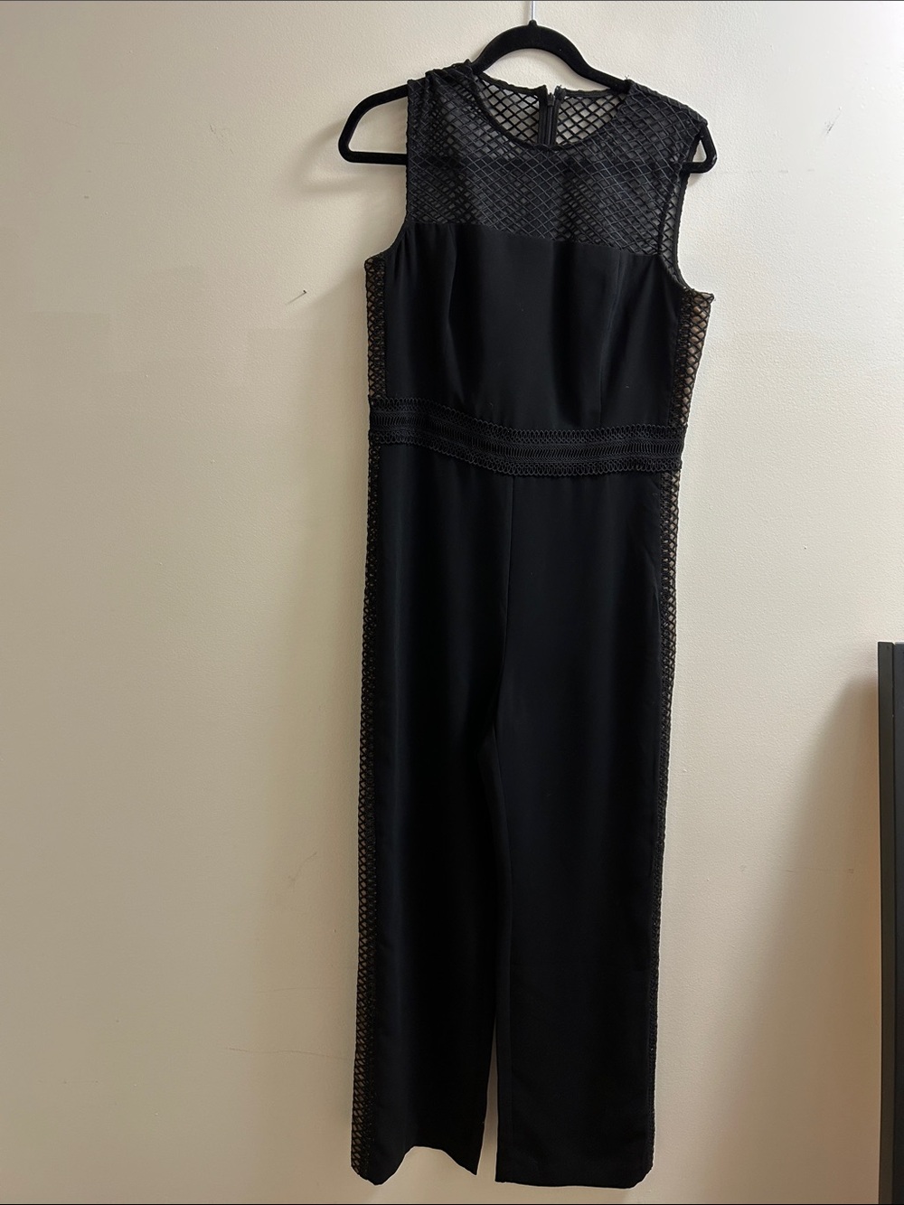 Bardot Black Sleeveless Mesh Detail Jumpsuit | Peekaboo Side Panels size 10